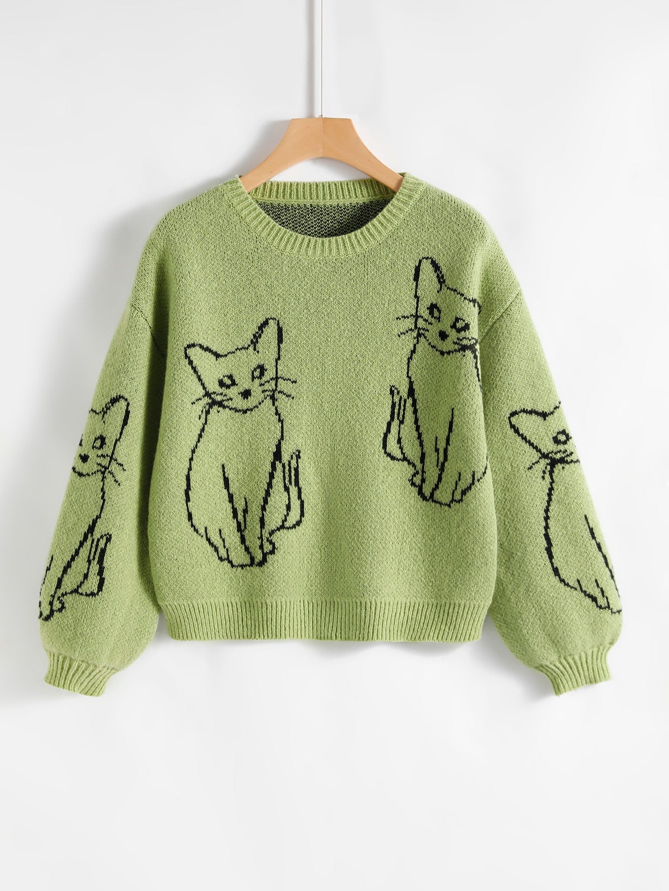 Cat Pattern Drop Shoulder Sweater