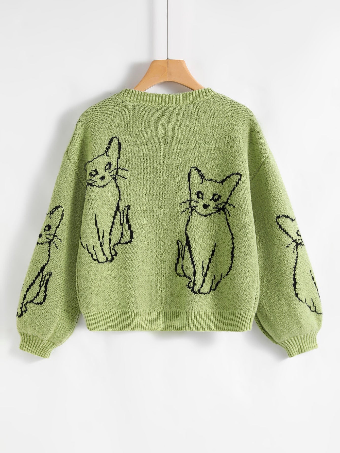 Cat Pattern Drop Shoulder Sweater