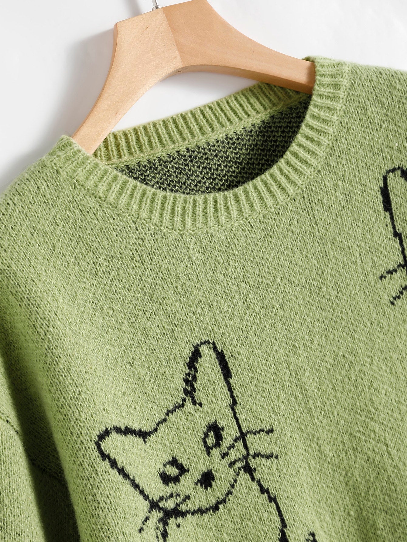 Cat Pattern Drop Shoulder Sweater