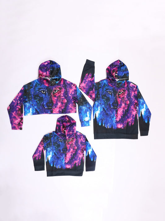 1pc Wolf Galaxy Print Hoodie