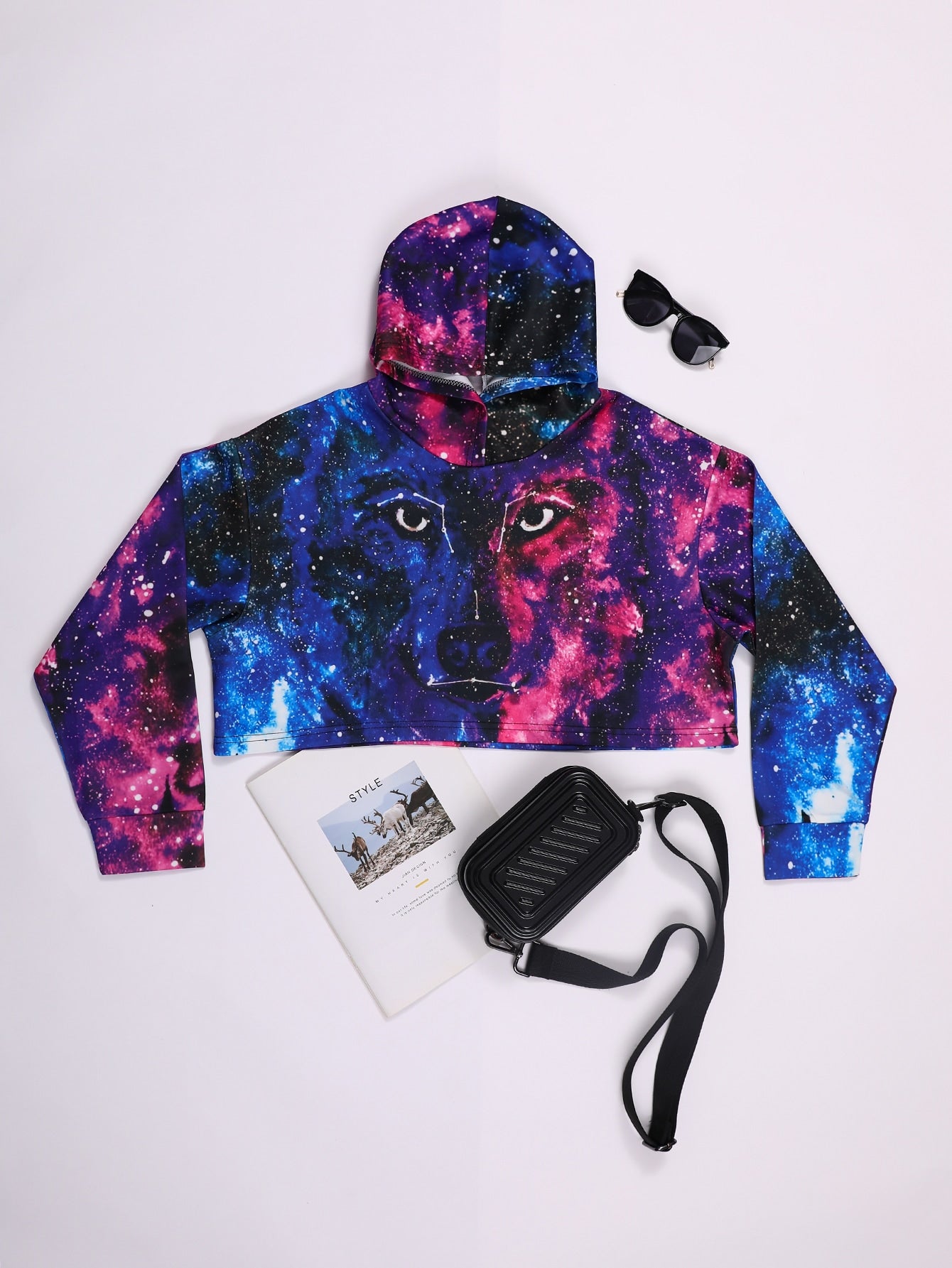 1pc Wolf Galaxy Print Hoodie