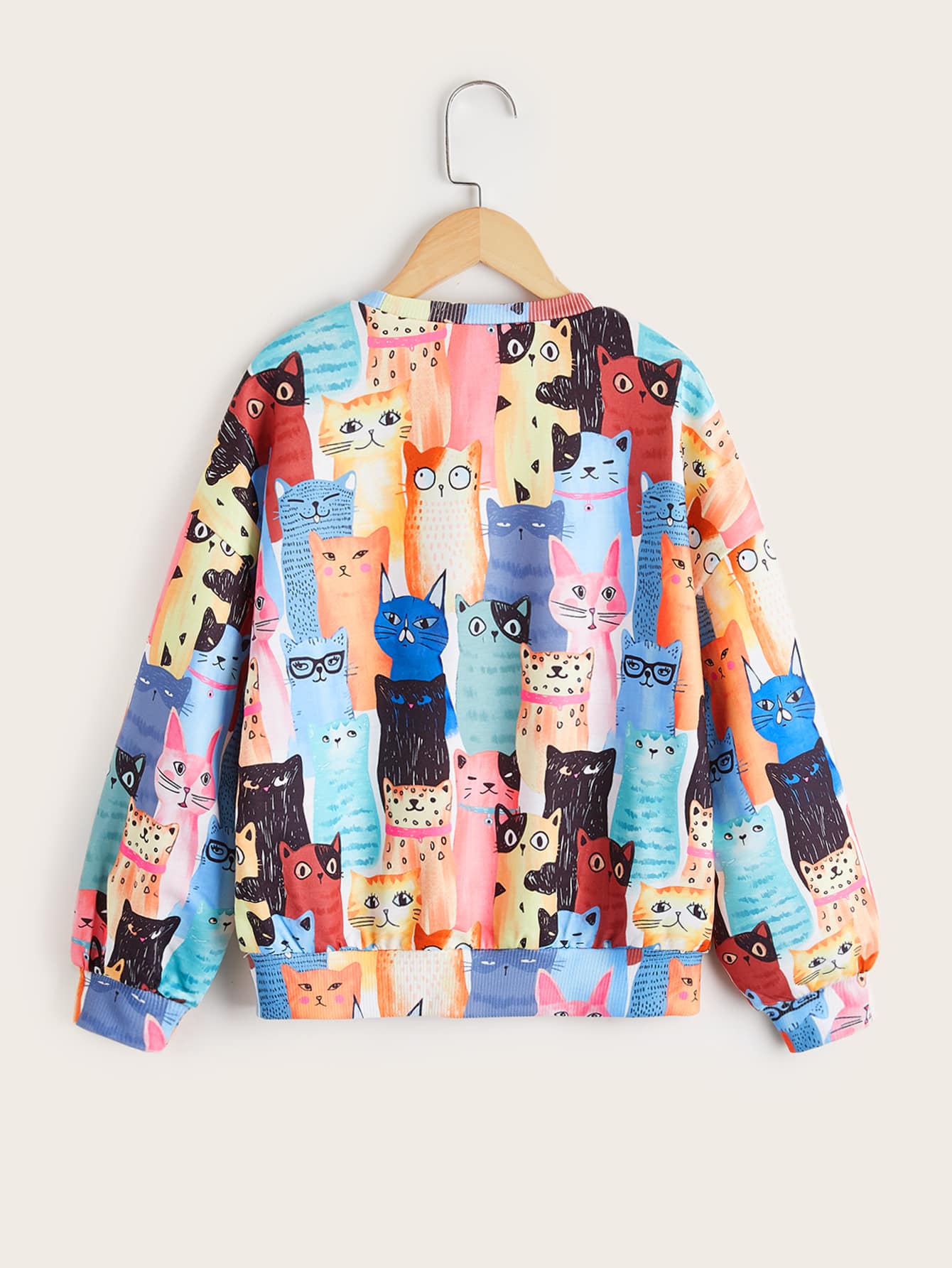 Girls Cat Print Drop Shoulder Sweatshirt