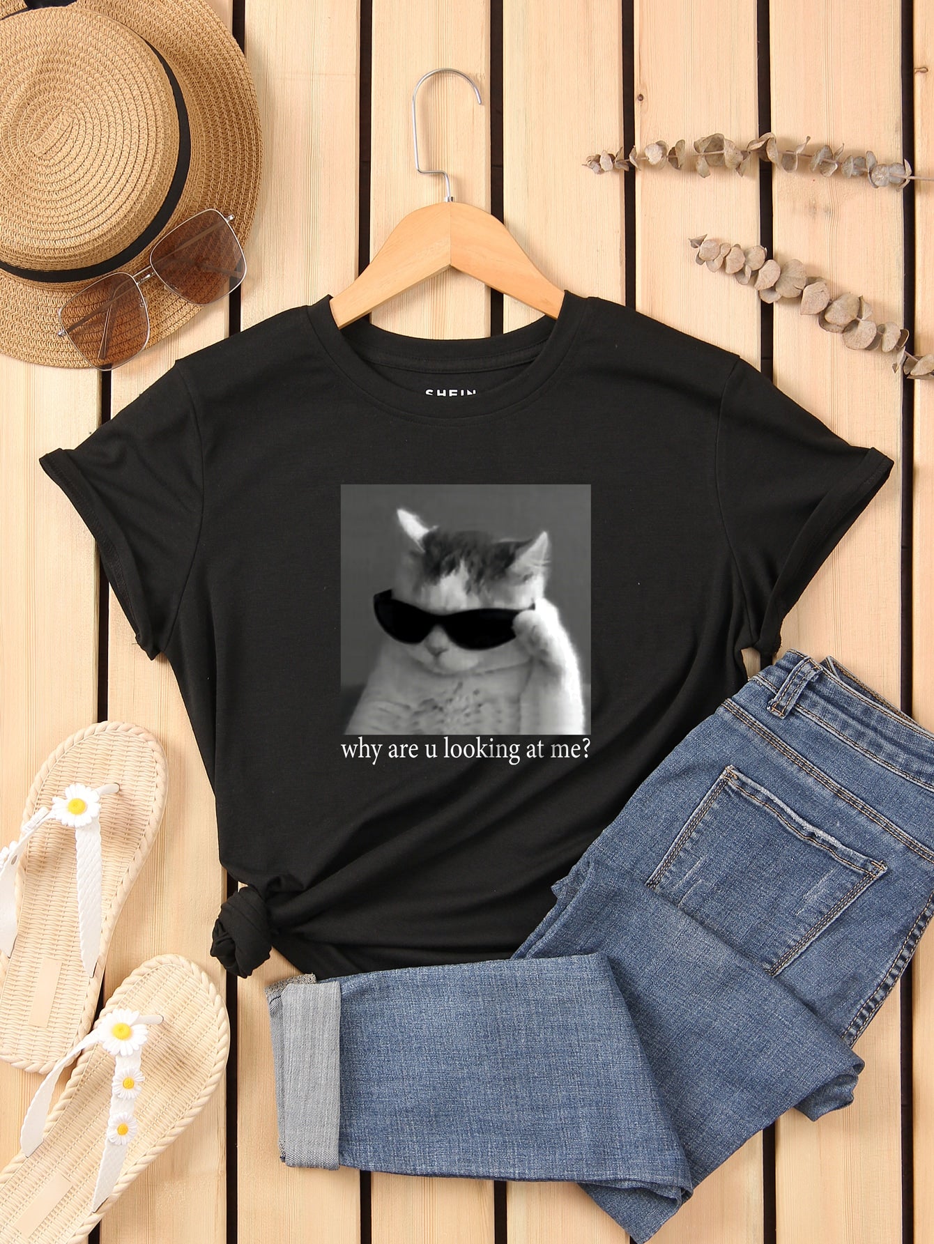 Cat And Slogan Graphic Tee