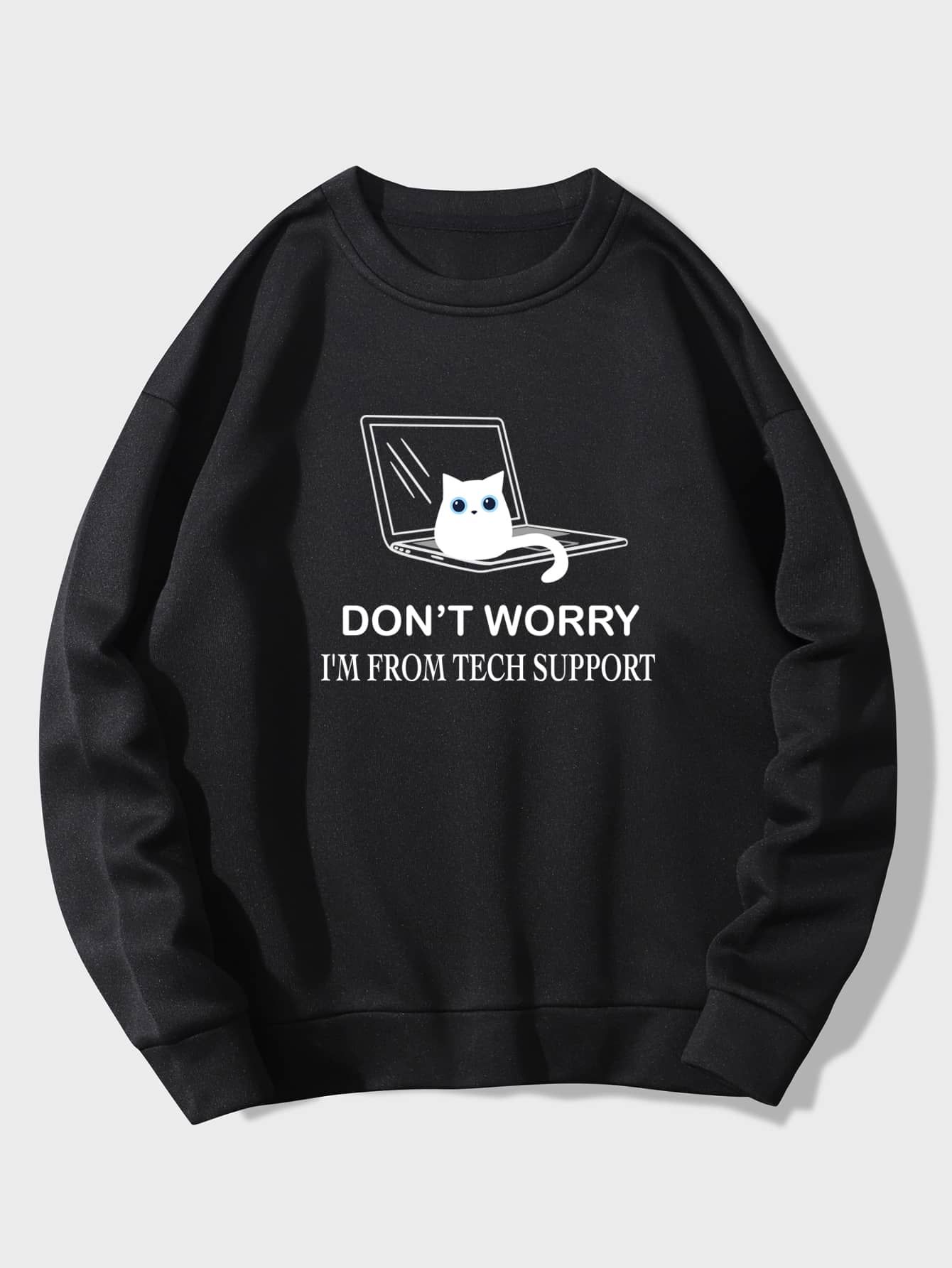 Cat And Slogan Graphic Thermal Lined Sweatshirt