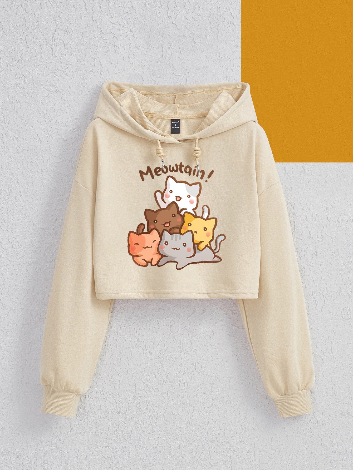 X MsChibious Cartoon Letter Graphic Drop Shoulder Drawstring Crop Hoodie