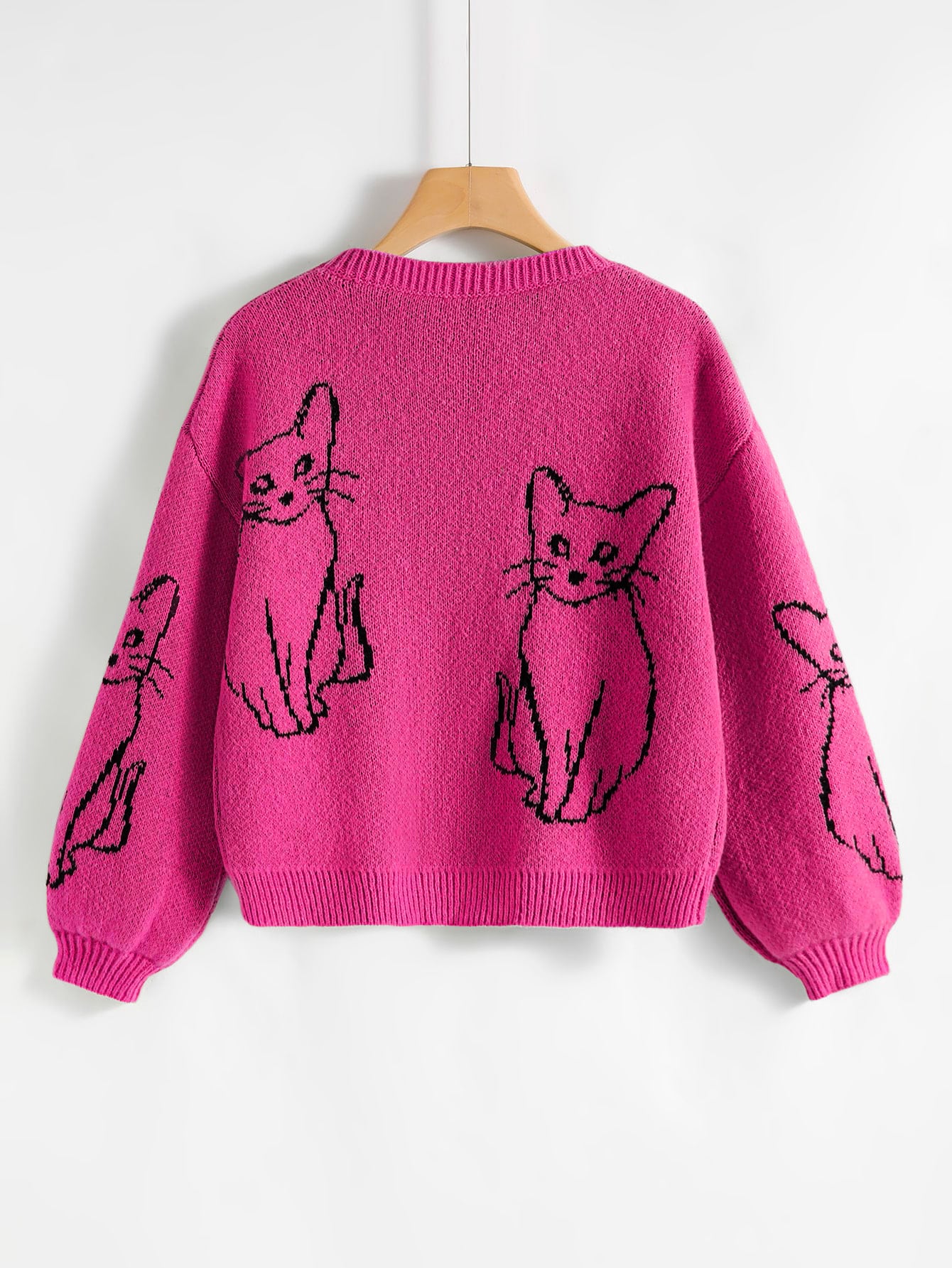 Cat Pattern Drop Shoulder Sweater