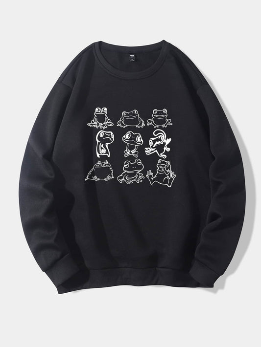 Plus Frog Print Thermal Lined Sweatshirt