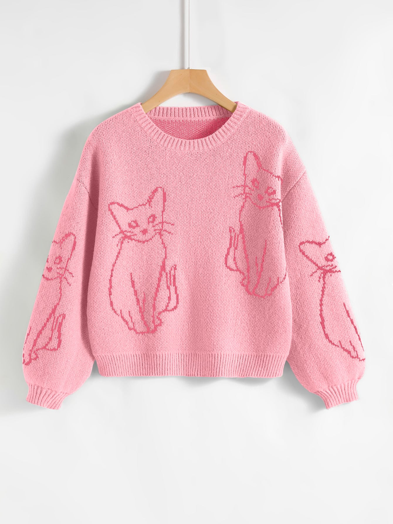 Cat Pattern Drop Shoulder Sweater