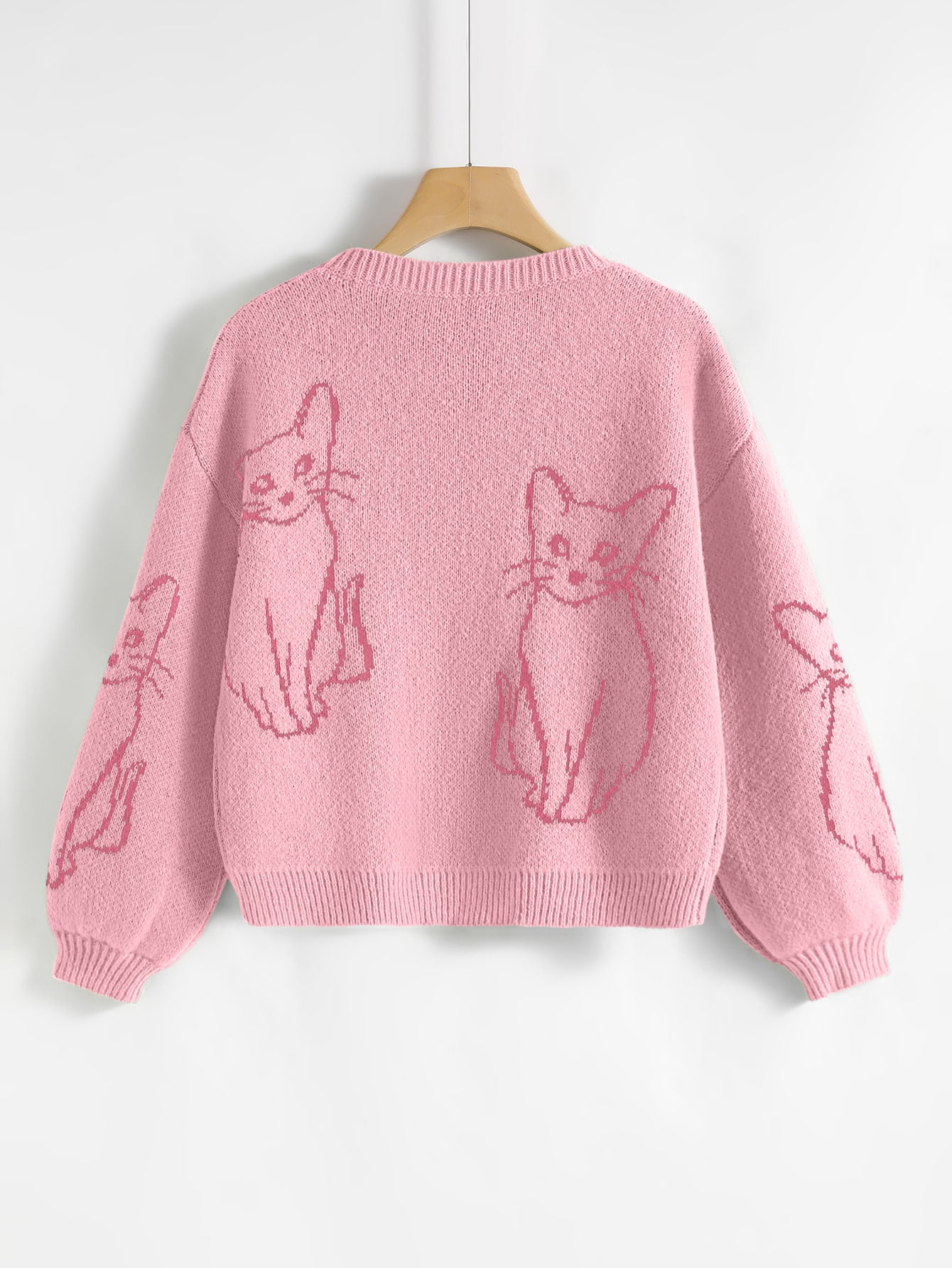 Cat Pattern Drop Shoulder Sweater