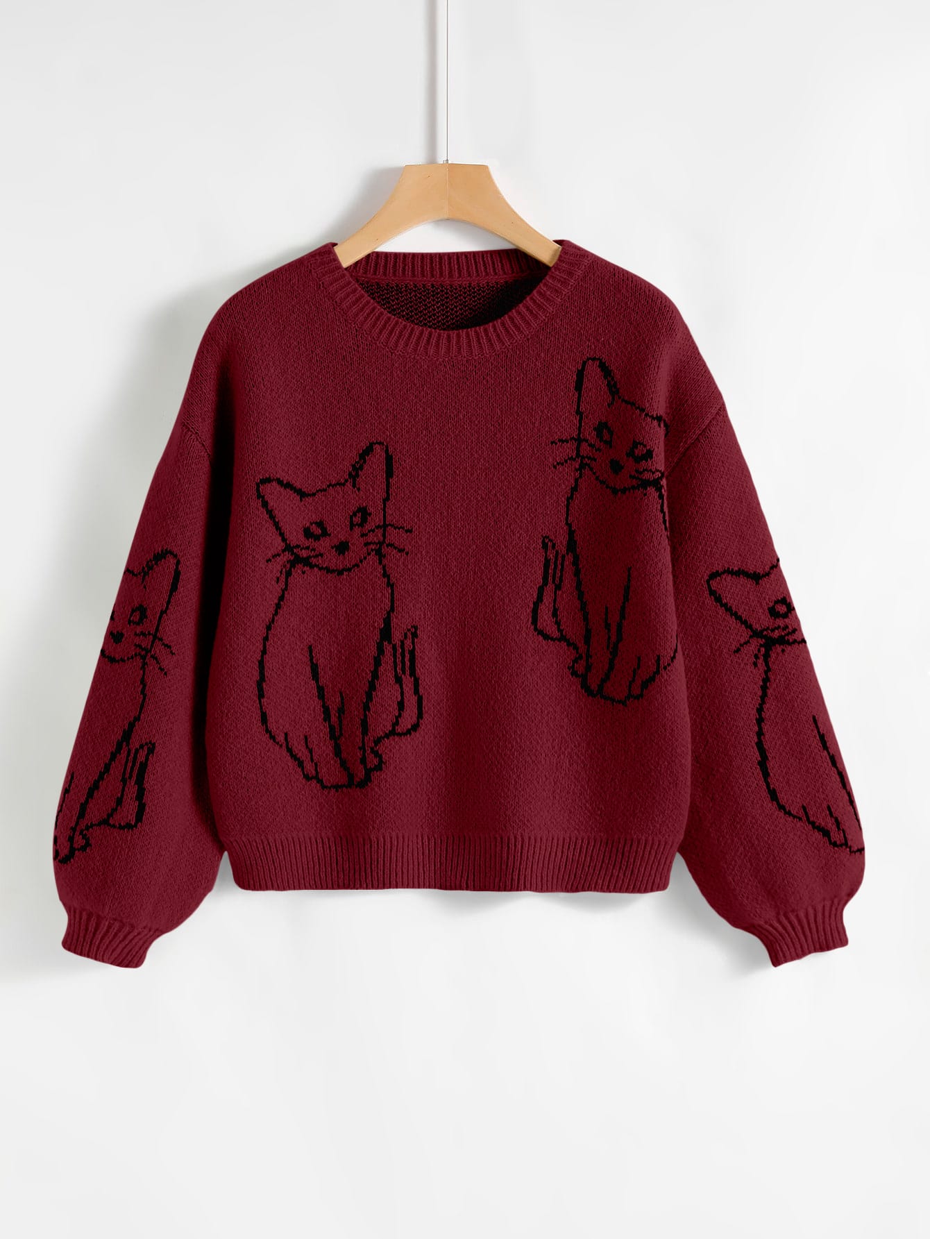 Cat Pattern Drop Shoulder Sweater