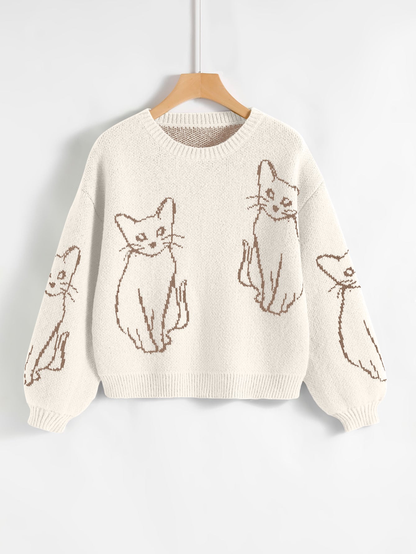 Cat Pattern Drop Shoulder Sweater