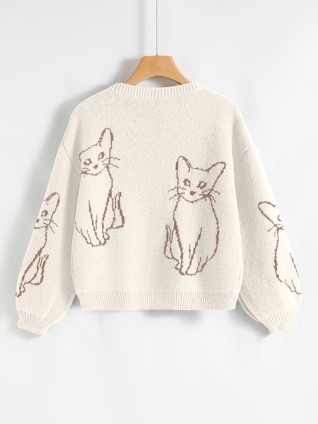 Cat Pattern Drop Shoulder Sweater