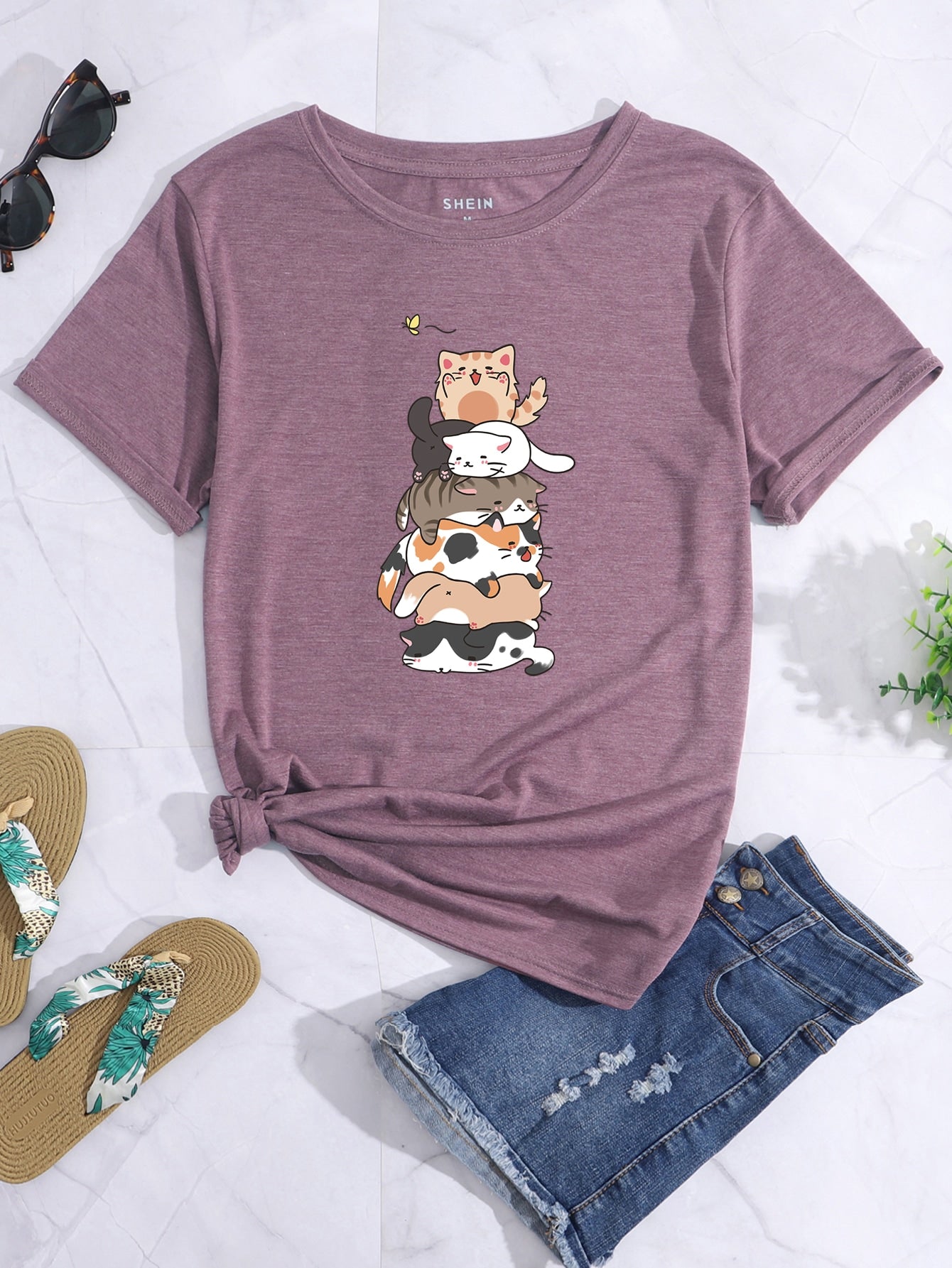 Cartoon Cat Print Tee