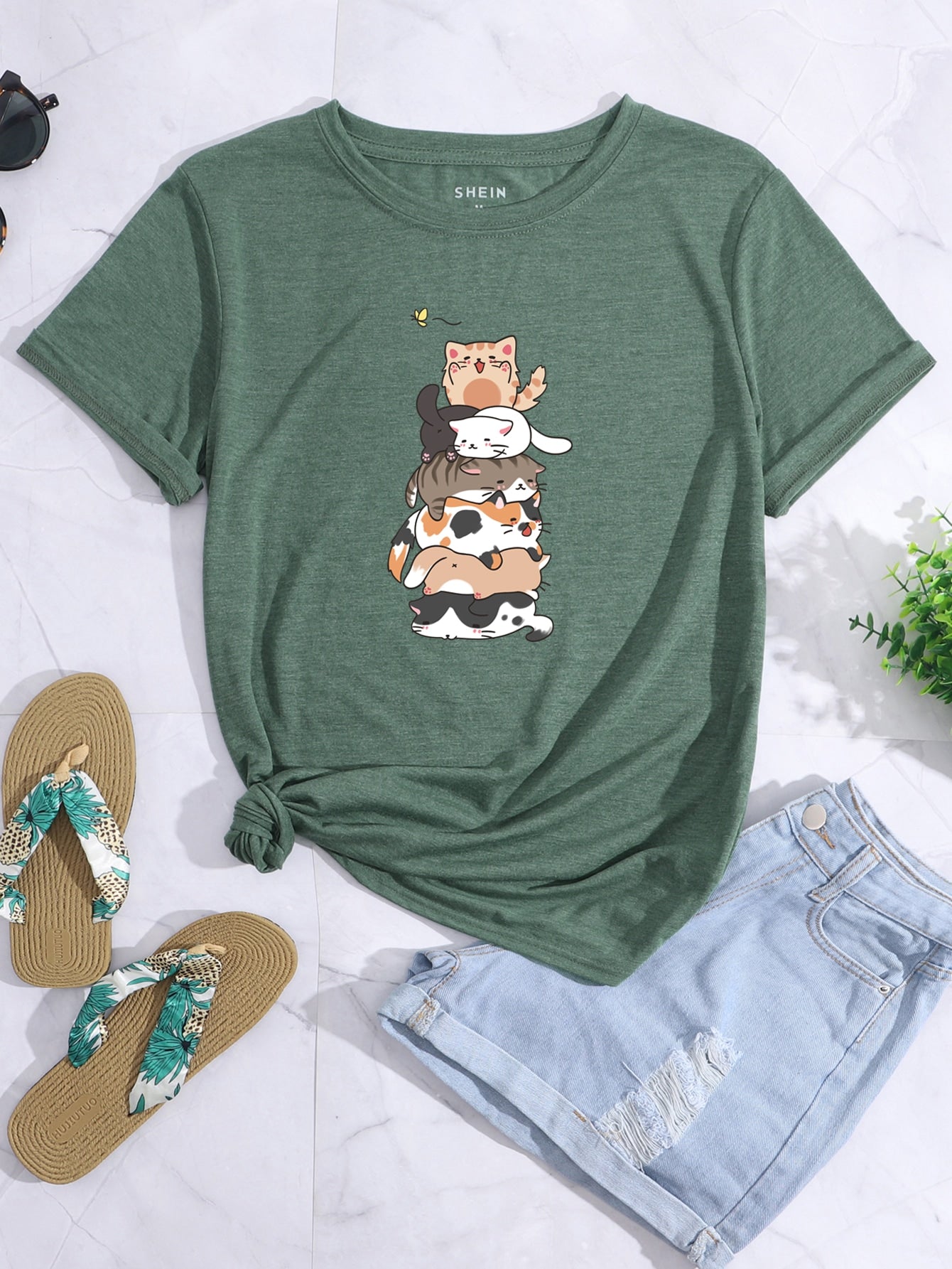 Cartoon Cat Print Tee