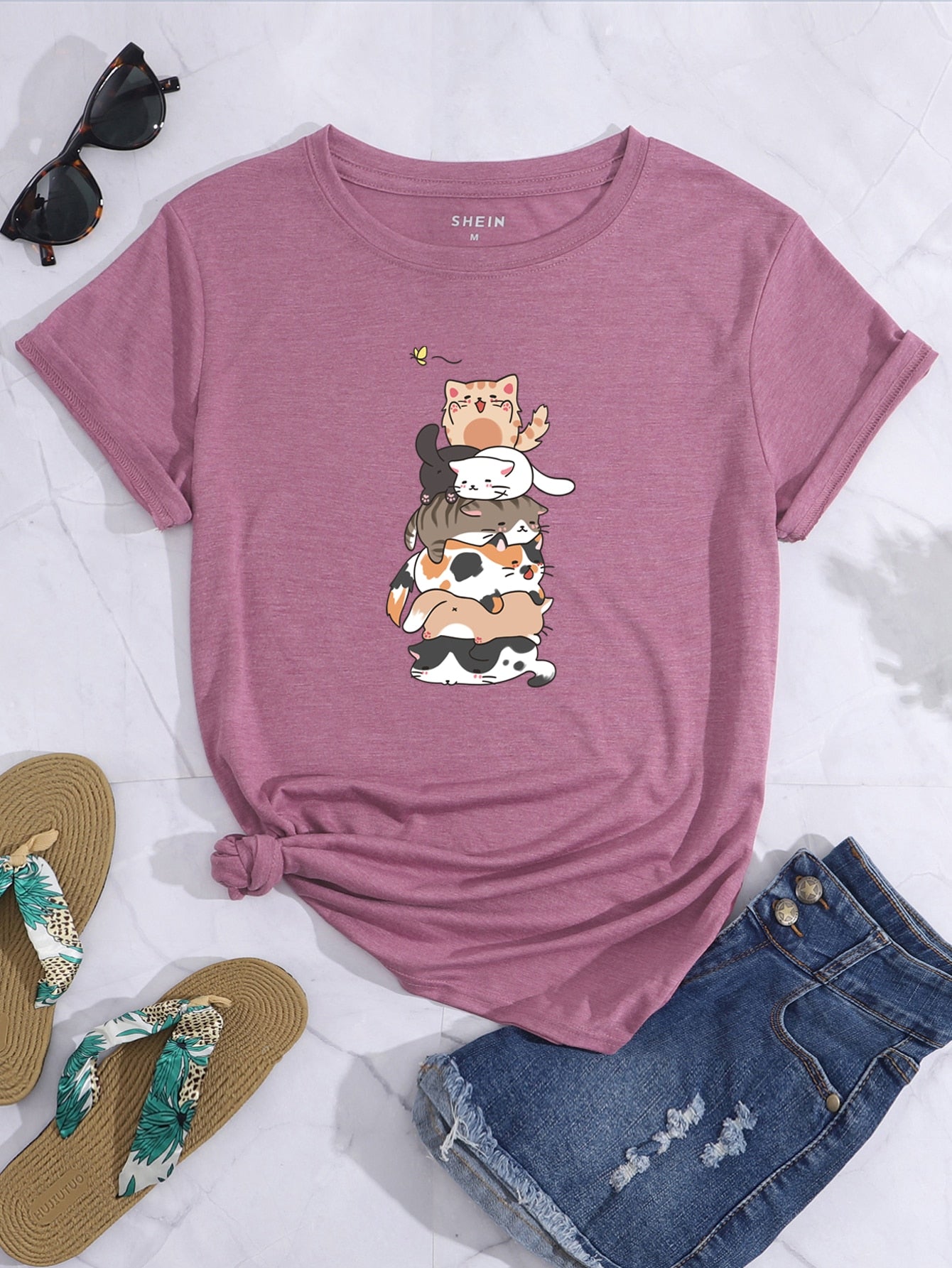 Cartoon Cat Print Tee